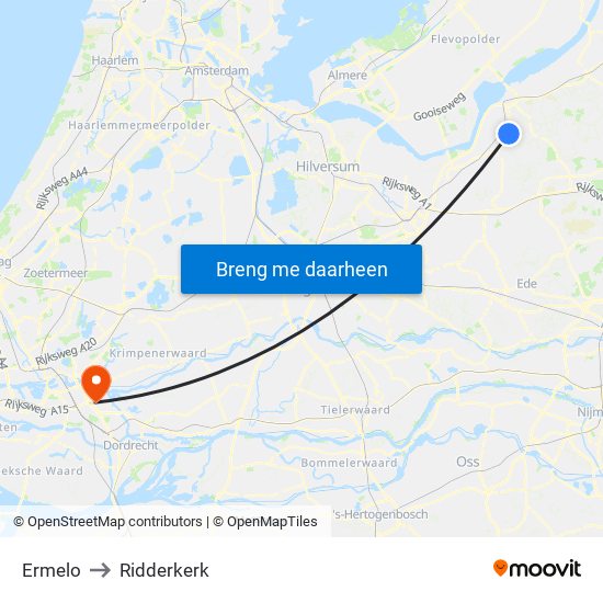 Ermelo to Ridderkerk map