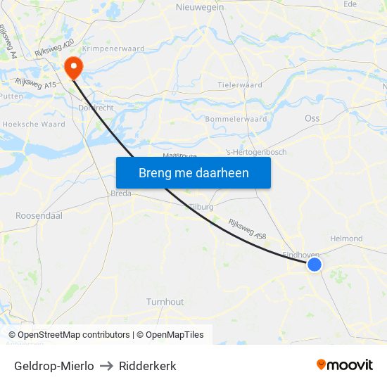 Geldrop-Mierlo to Ridderkerk map