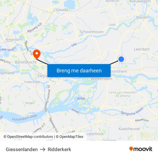 Giessenlanden to Ridderkerk map