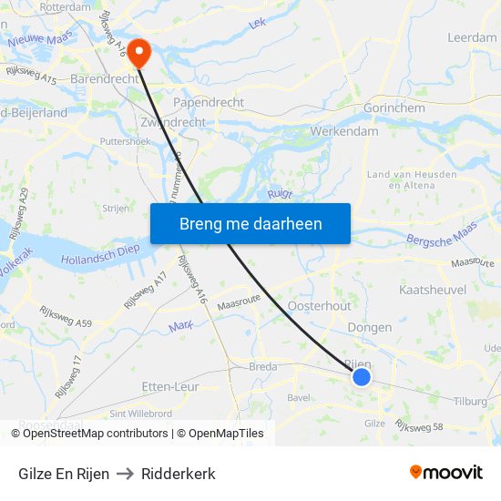 Gilze En Rijen to Ridderkerk map