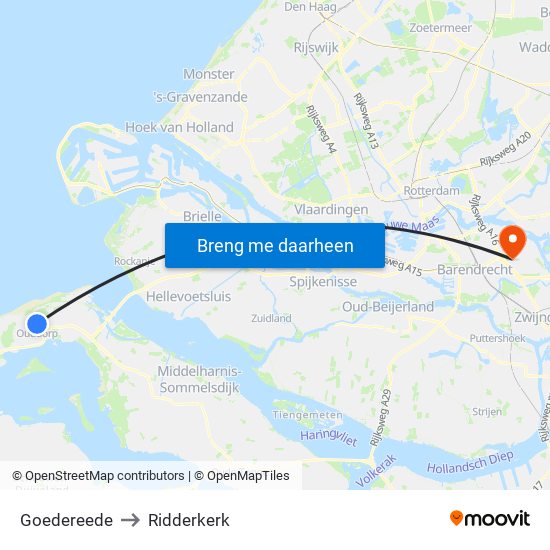 Goedereede to Ridderkerk map
