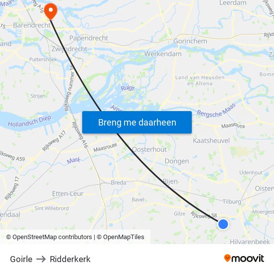 Goirle to Ridderkerk map