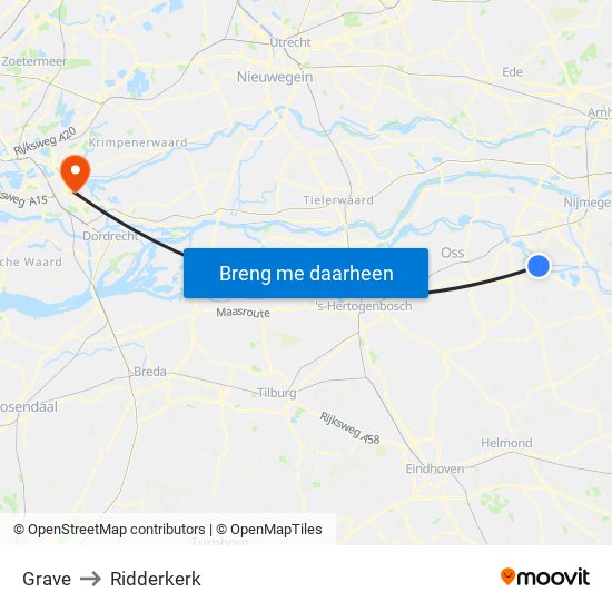 Grave to Ridderkerk map