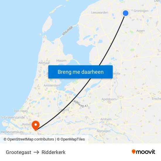 Grootegast to Ridderkerk map