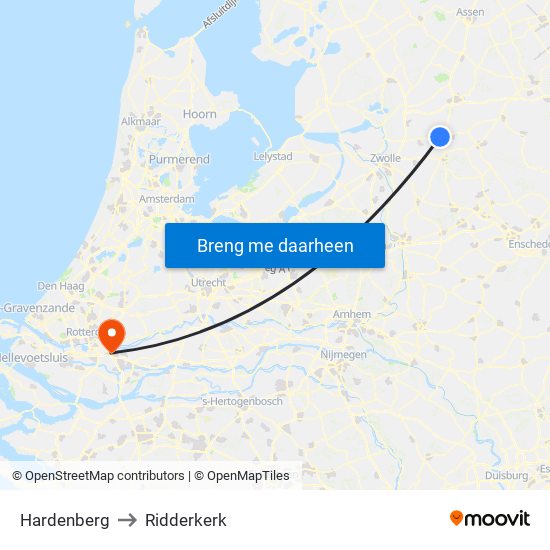 Hardenberg to Ridderkerk map