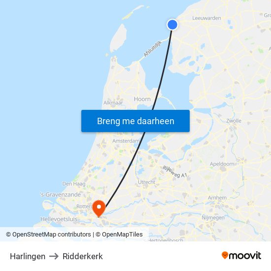 Harlingen to Ridderkerk map