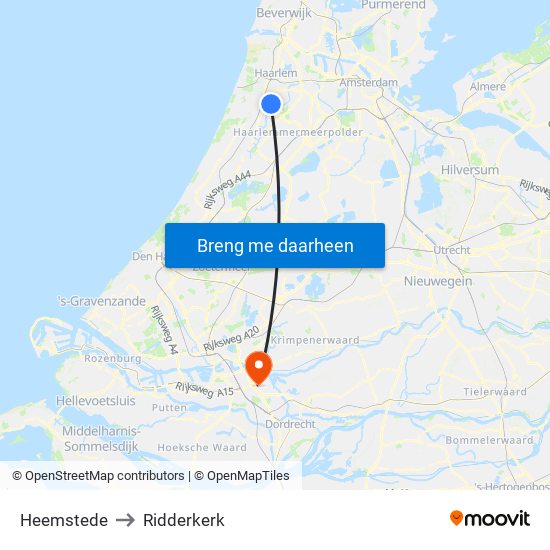 Heemstede to Ridderkerk map