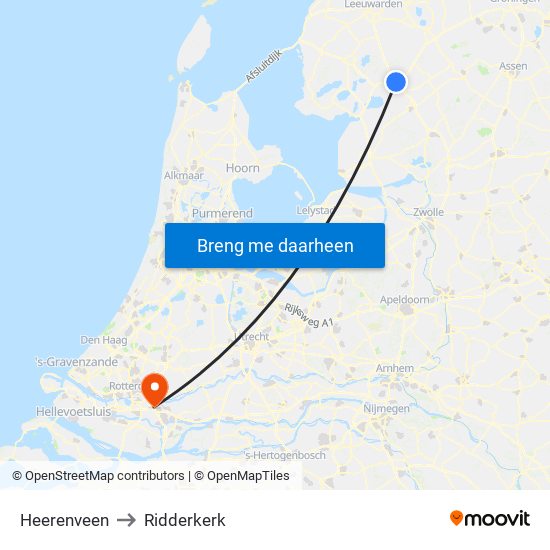Heerenveen to Ridderkerk map