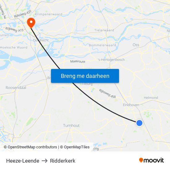 Heeze-Leende to Ridderkerk map