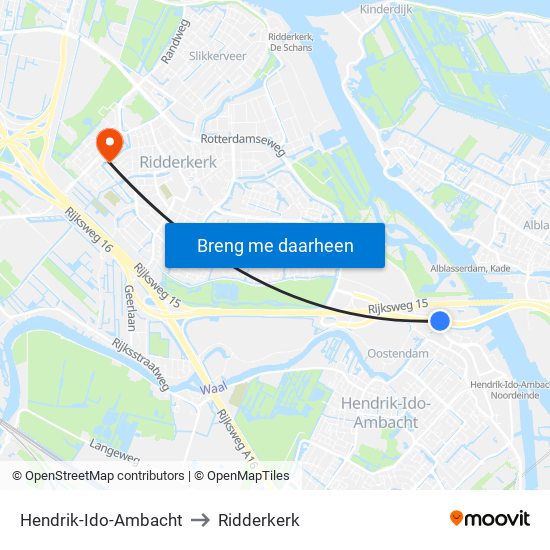 Hendrik-Ido-Ambacht to Ridderkerk map