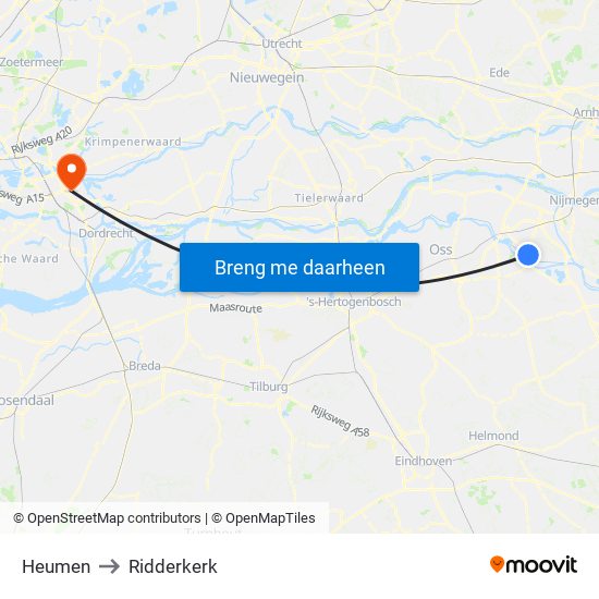 Heumen to Ridderkerk map