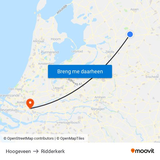 Hoogeveen to Ridderkerk map