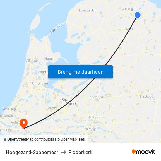 Hoogezand-Sappemeer to Ridderkerk map