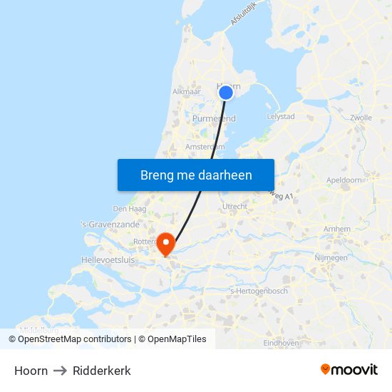 Hoorn to Ridderkerk map