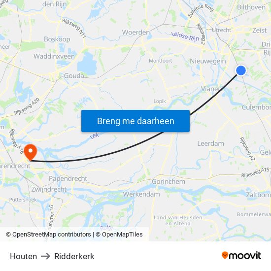 Houten to Ridderkerk map