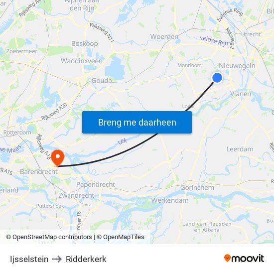Ijsselstein to Ridderkerk map