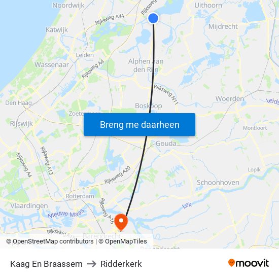 Kaag En Braassem to Ridderkerk map