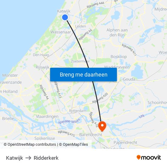 Katwijk to Ridderkerk map