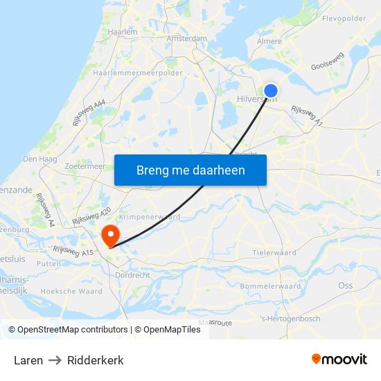 Laren to Ridderkerk map