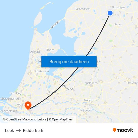 Leek to Ridderkerk map