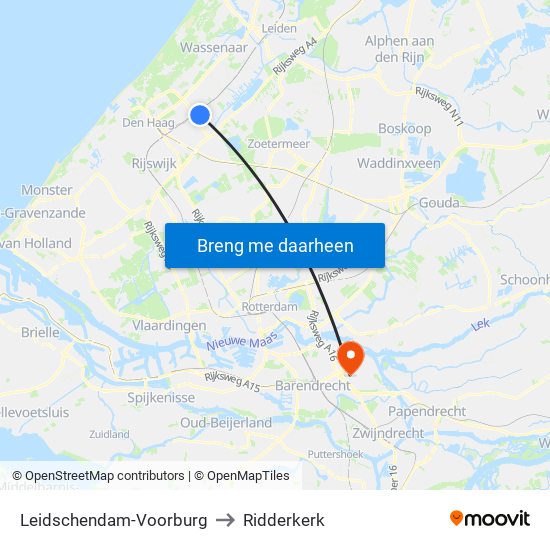Leidschendam-Voorburg to Ridderkerk map