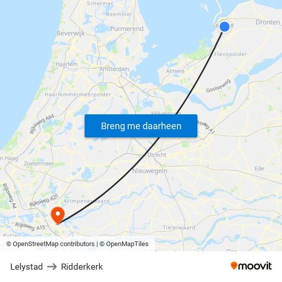 Lelystad to Ridderkerk map