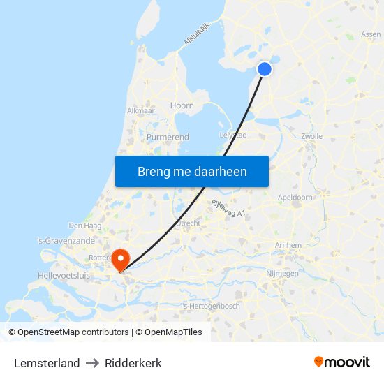 Lemsterland to Ridderkerk map