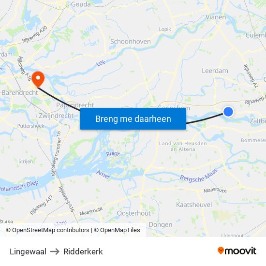 Lingewaal to Ridderkerk map