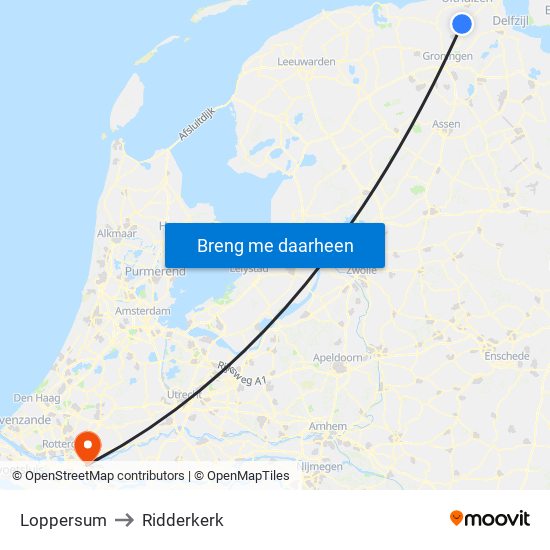 Loppersum to Ridderkerk map