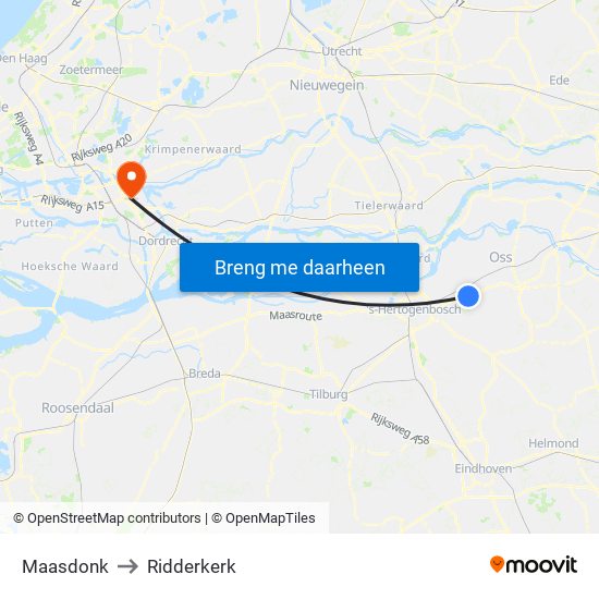 Maasdonk to Ridderkerk map