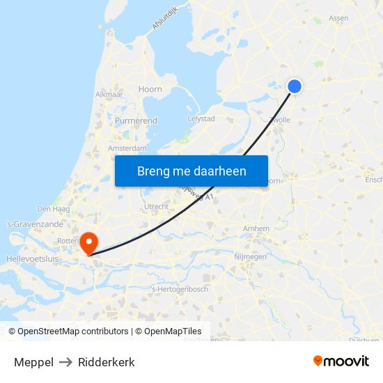 Meppel to Ridderkerk map