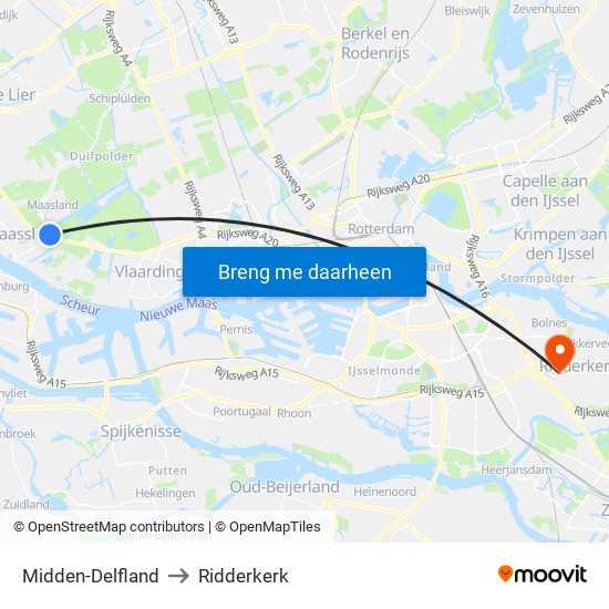 Midden-Delfland to Ridderkerk map