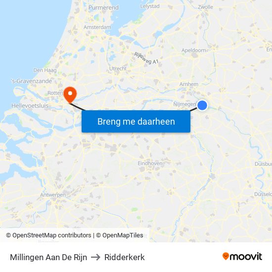 Millingen Aan De Rijn to Ridderkerk map