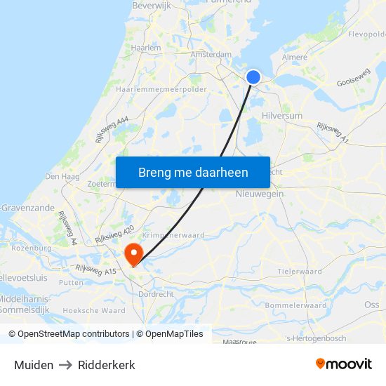 Muiden to Ridderkerk map