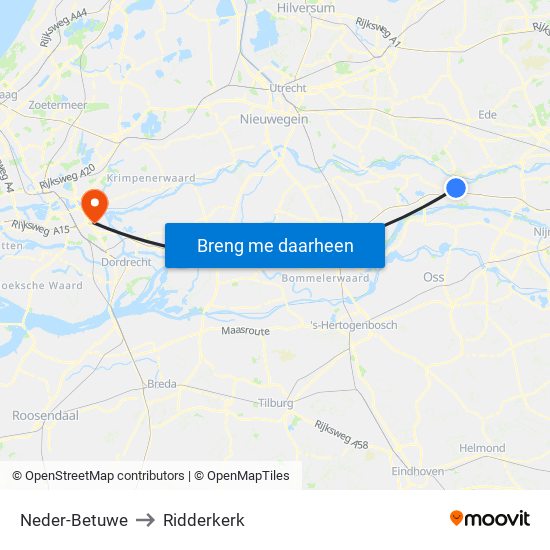 Neder-Betuwe to Ridderkerk map