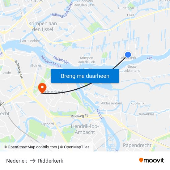 Nederlek to Ridderkerk map