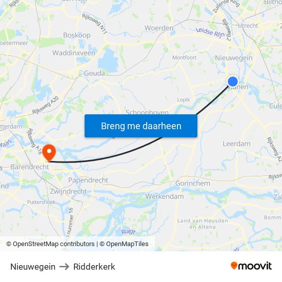 Nieuwegein to Ridderkerk map