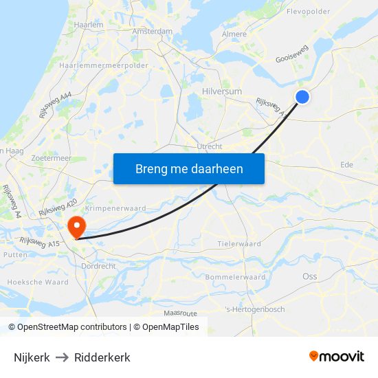 Nijkerk to Ridderkerk map