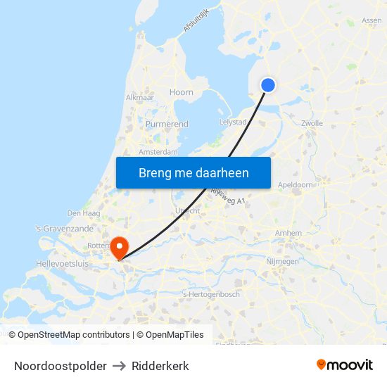 Noordoostpolder to Ridderkerk map