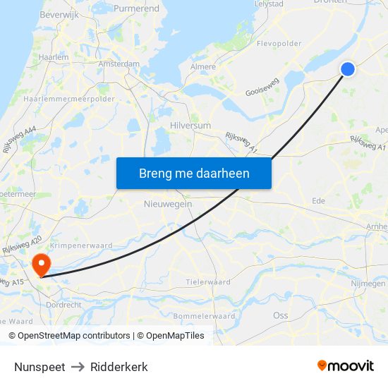 Nunspeet to Ridderkerk map