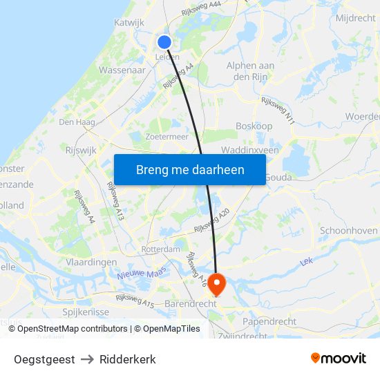 Oegstgeest to Ridderkerk map