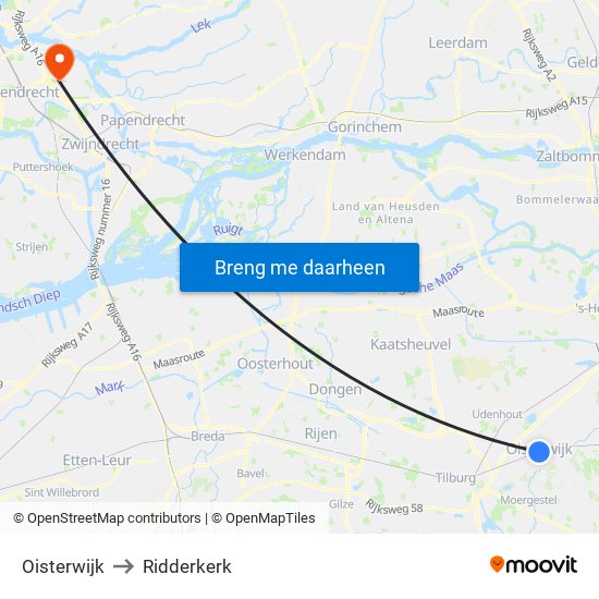 Oisterwijk to Ridderkerk map