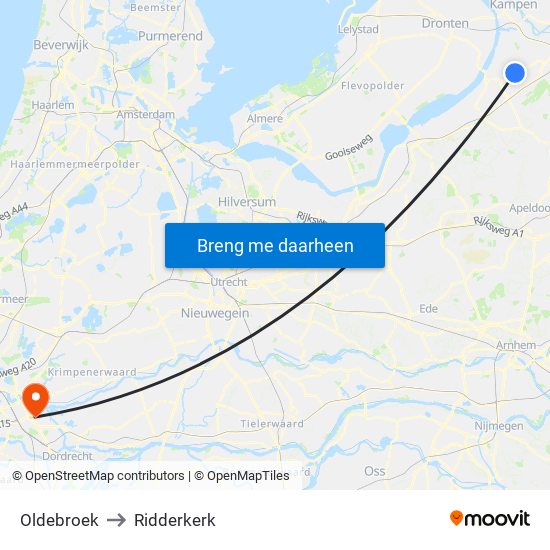 Oldebroek to Ridderkerk map