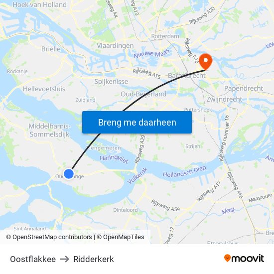 Oostflakkee to Ridderkerk map