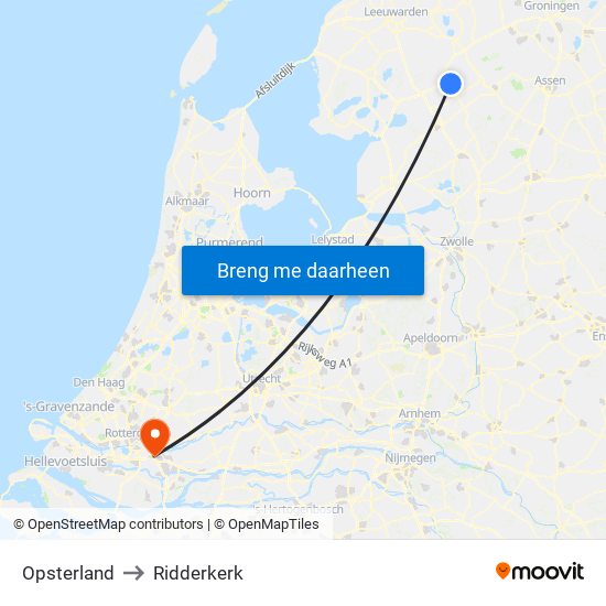 Opsterland to Ridderkerk map