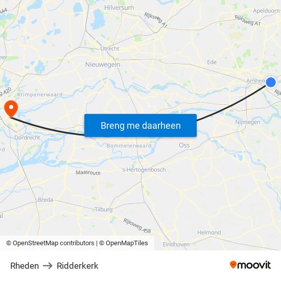 Rheden to Ridderkerk map