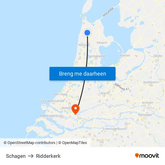 Schagen to Ridderkerk map