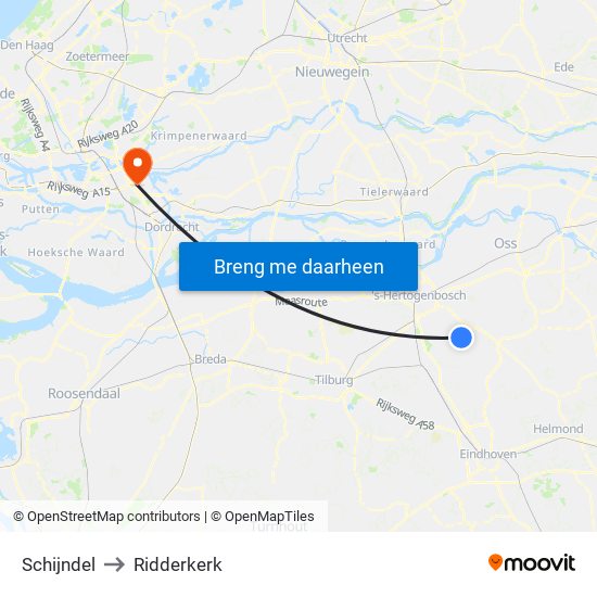 Schijndel to Ridderkerk map