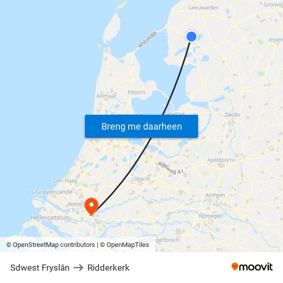 Sdwest Fryslân to Ridderkerk map