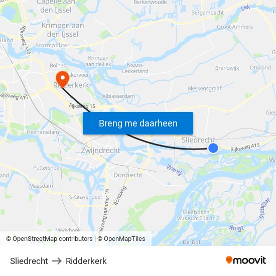 Sliedrecht to Ridderkerk map